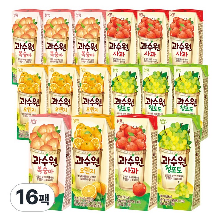과수원 세트 190mlX16개 (복숭아4 + 청포도4 + 오렌지4 + 사과4), 190ml, 1세트
