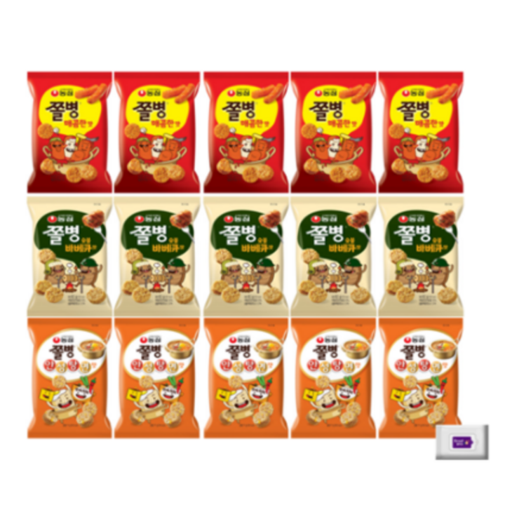 "쫄병스낵세트_매콤한맛5개+바베큐맛5개+안성탕면맛5개 +그레잇물티슈(10매)", 82g, 1세트