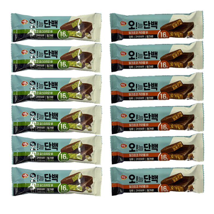 하림 오늘단백 초코바 피스타치오맛 카라멜맛 혼합 12p, 48g, 1개