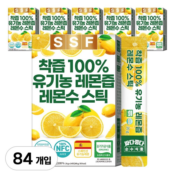 유기농 레몬즙 레몬수 스틱 100% 착즙 원액, 280g, 6개