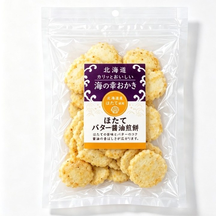 Hokkaido Seika 항구 간식 가리비 버터 간장 전병, 40g, 1개