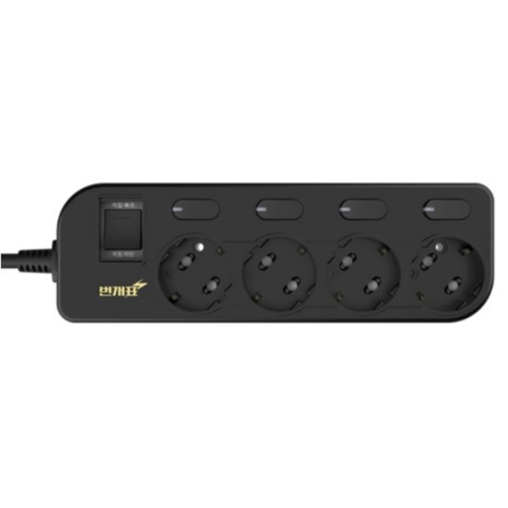 번개표 절전형 개별스위치 멀티탭 4구 M4B-S5/R, 5m, 블랙, 1개