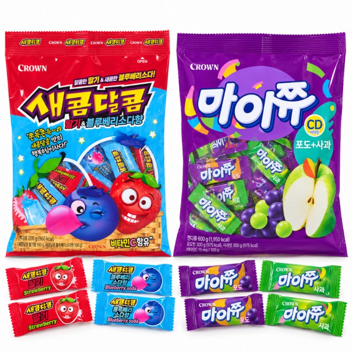 [결이담다] 새콤달콤 딸기 블루베리소다향 마이쮸 포도 사과 츄잉캔디 맛있는간식 4가지 혼합, 1개, 300g