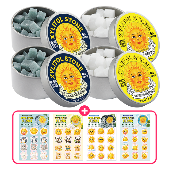 자일리톨스톤 졸음캔디 70g 2개 레몬 70g 2개 스티커 4종 포함 세트, 280g, 1개