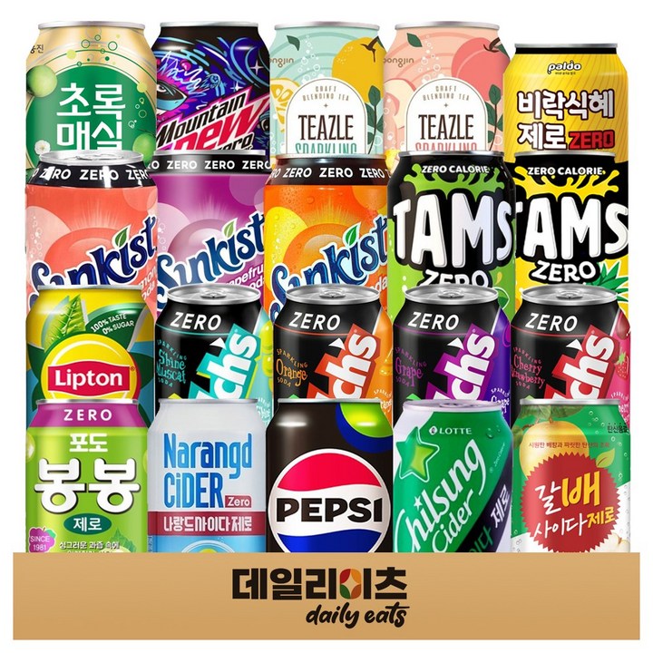 제로칼로리 뚱캔 탄산음료 과즙음료 20종류 총 20캔 세트, 1세트, 355ml