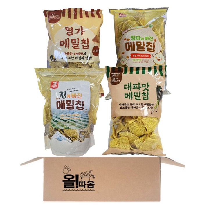 와구마구 메밀칩 160g 4종 기획세트(양파에빠진 메밀칩+김에빠진 메밀칩+대파에빠진 메밀칩+카레맛 메밀칩), 1세트, 640g