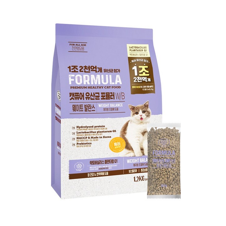캣퓨어 고양이 유산균 포뮬러 기능성 사료, 다이어트+장건강, 1.2kg, 1개
