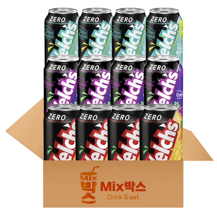 [믹스박스] 웰치스 제로 (포도 샤인머스캣 애플망고) 3종 세트, 12개, 355ml