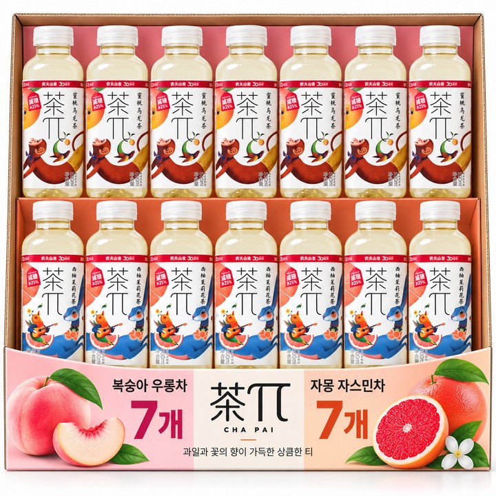 차파이 2종 혼합 복숭아+자몽, 14개, 500ml