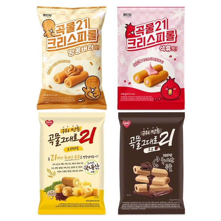 구워만든 곡물21 크리스피롤 네가지맛 패키지, 1세트, 600g