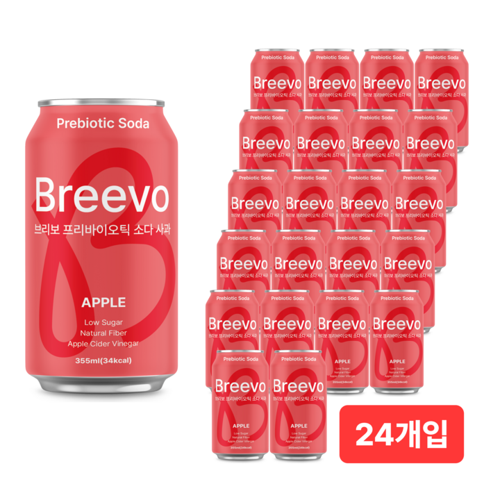 브리보 프리바이오틱 소다 사과 애사비, 24개, 355ml