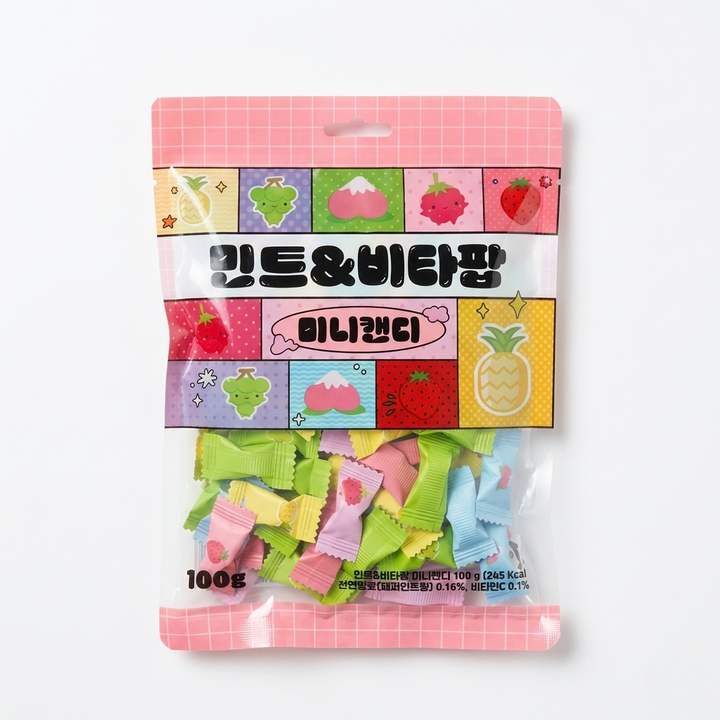 민트&비타팝 미니캔디 휴대용 민트사탕 입가심캔디 상쾌한 비타민캔디, 1개, 100g
