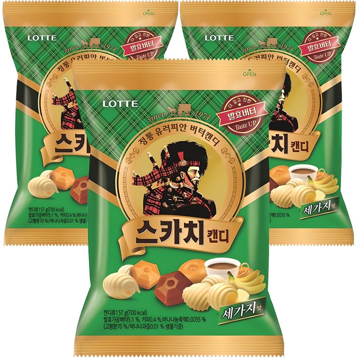 롯데웰푸드 스카치캔디 세가지맛, 157g, 3개