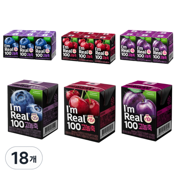 아임리얼100 고농축 블루베리 + 타트체리 + 푸룬 3종, 18개, 120ml