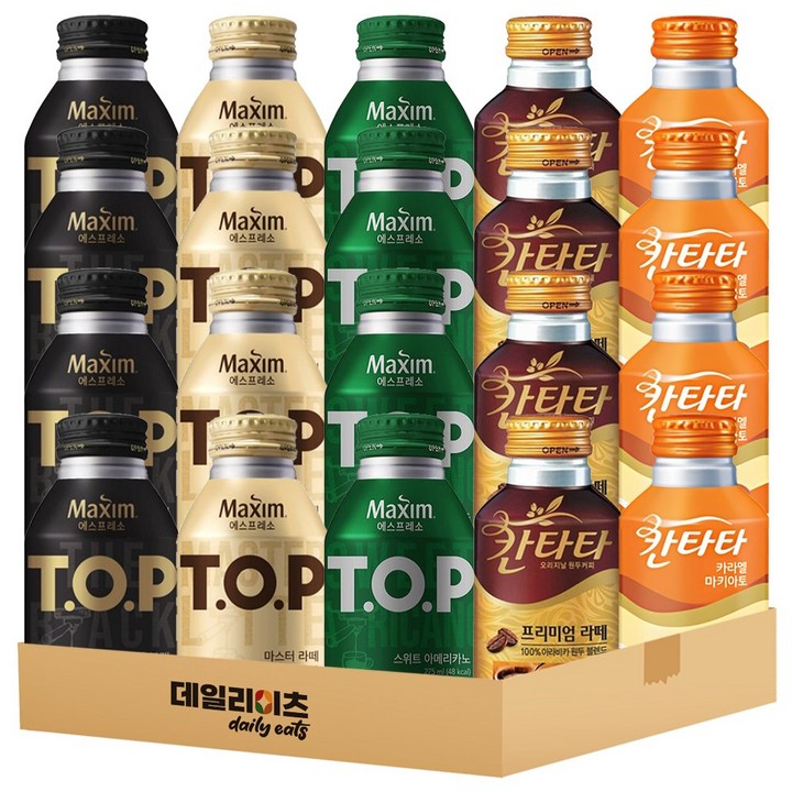 [데일리이츠] TOP 칸타타 캔커피 5종 4개씩 20캔 믹스세트 TOP(마스터라떼 스위트아메리카노 더블랙) 칸타타(프리미엄라떼 카라멜 마키아토), 1세트, 275ml