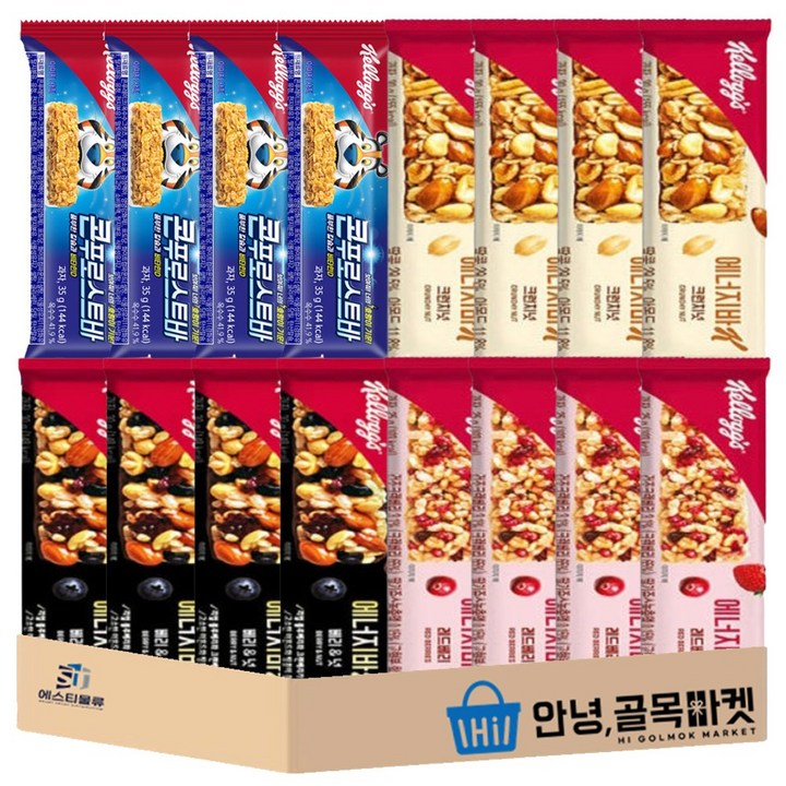 [안녕골목마켓] 켈로그 에너지바 K 크런치넛 4개 레드베리 4개 베리&넛 4개 콘푸로스트바4개 총 16개, 1개, 30g