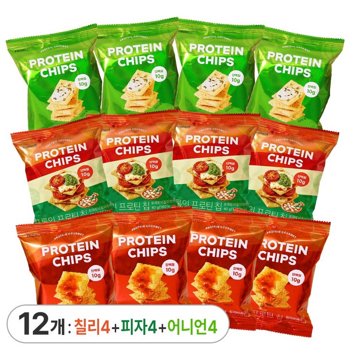 프롬잇 프로틴칩 3종 세트 (피자+칠리+어니언), 12개, 40g