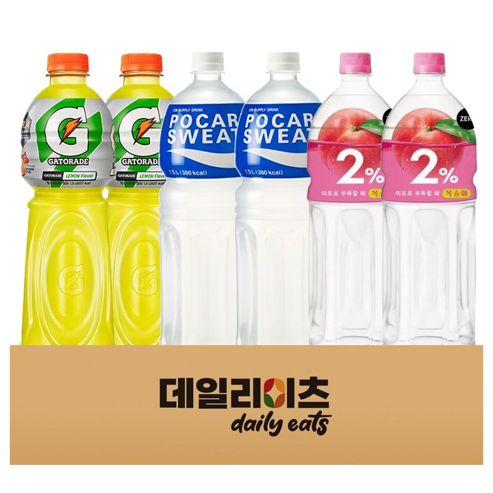 이온음료 대용량 1.5리터 3종 총 6개 세트 사무실 탕비실 음료 (이프로 + 포카리스웨트 + 게토레이), 1박스, 1.5L