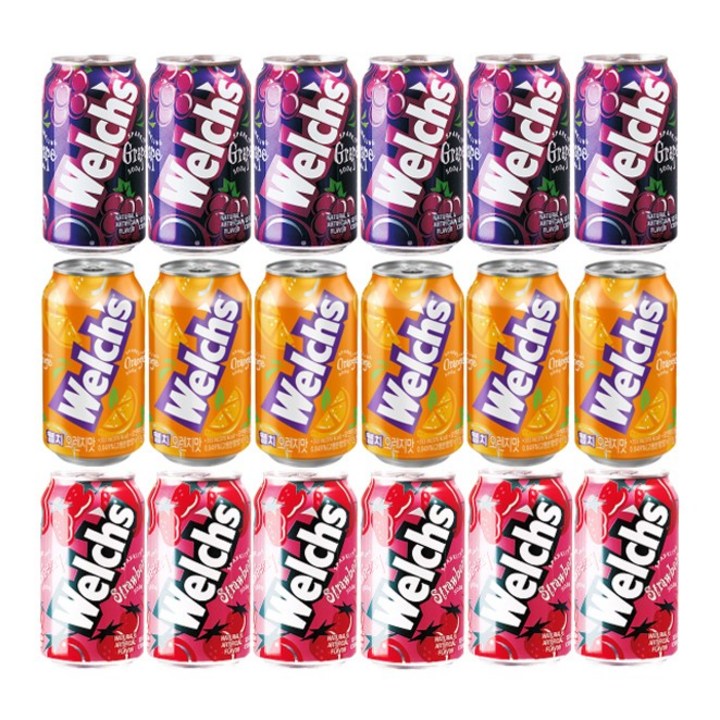 웰치스캔 3가지 세트_ 포도맛 6캔 + 딸기맛 6캔 + 오렌지맛 6캔, 18개, 355ml