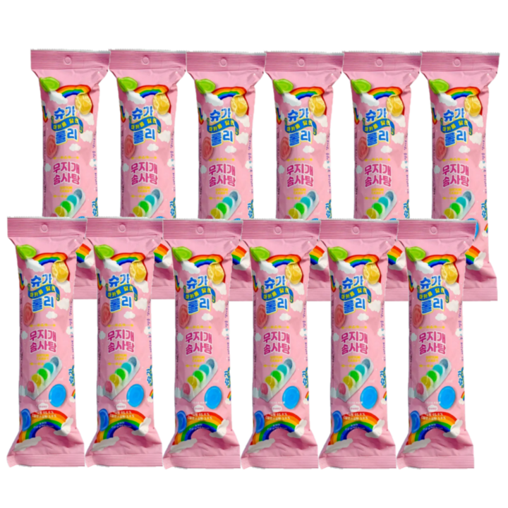 마카롱 닮은 슈가롤리 무지개 솜사탕, 12g, 12개