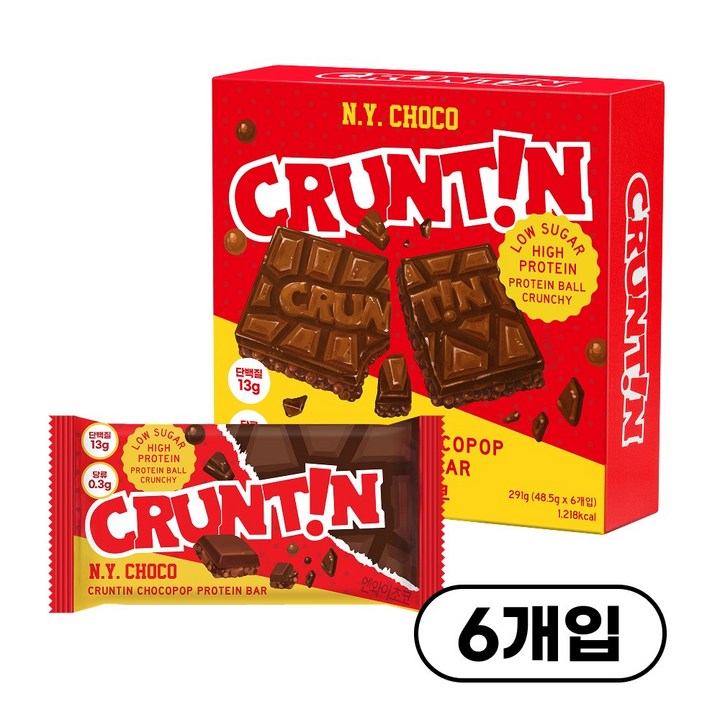 [공식몰] 크런틴 초코팝 단백질바 NY초코 당0g대, 291g, 1박스