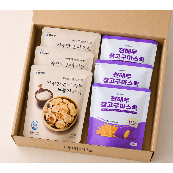 건강간식 천해무 참 고구마 스틱 50g 3봉지 + 천해무 누릉지 스낵 60g 3봉지 세트, 330g, 1세트