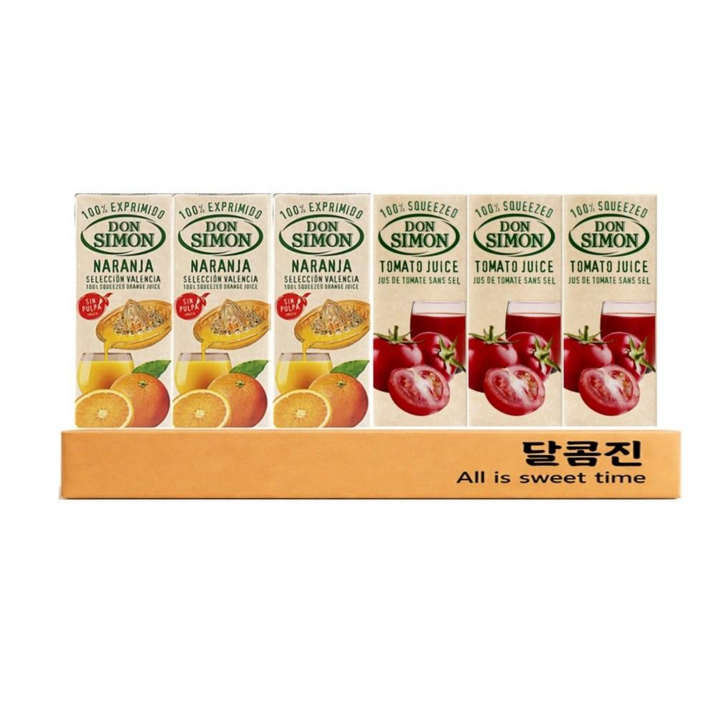 [달콤진] 돈시몬 착즙 오렌지 주스 + 토마토 주스 100% 착즙 주스 각 3개씩, 6개, 200ml