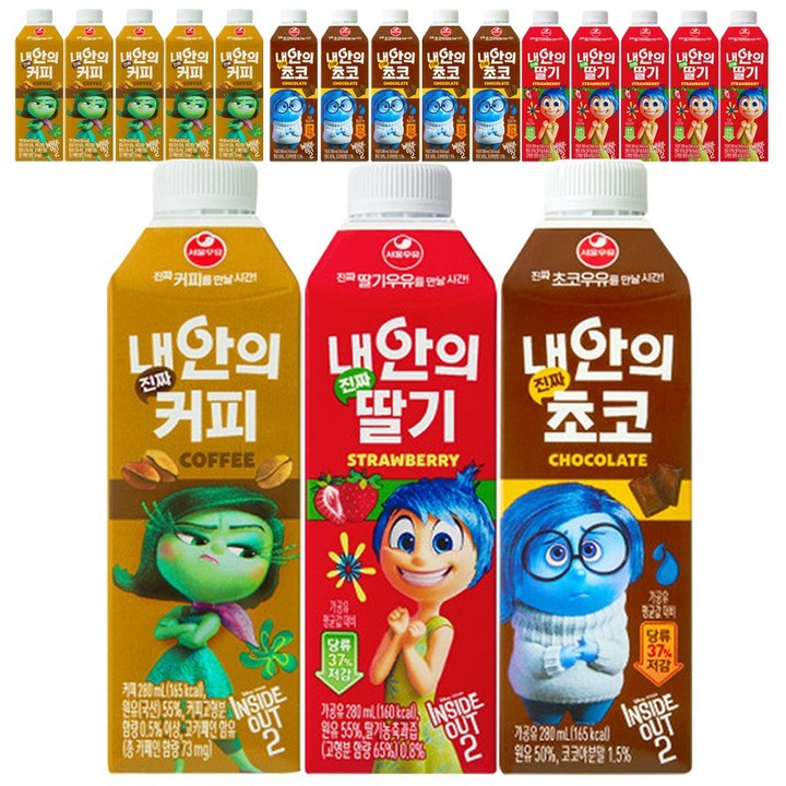 서울우유 내안의진짜 초코 + 딸기 + 커피 (각6개씩 총18입), 18개, 280ml