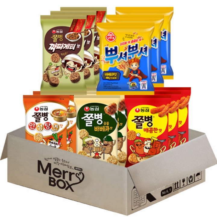 라면스낵세트 쫄병스낵 4종{매콤한맛x3개+안성탕면맛x3개+바베큐맛x3개+짜파게티맛x3개}+뿌셔(바베큐3), 1세트