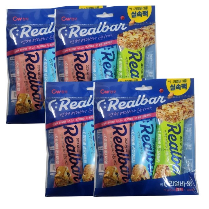 청우 실속팩 리얼바 3종 콘시리얼 콘그래놀라 콘요구르트 75g(25gx 3) x 4개, 75g, 8개