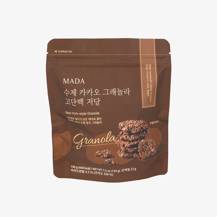 MADA 수제 카카오 그래놀라 고단백 저당, 2개, 150g