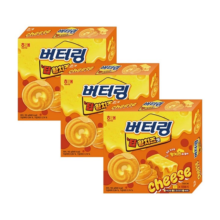 해태제과 버터링 딥황치즈, 3개, 155g
