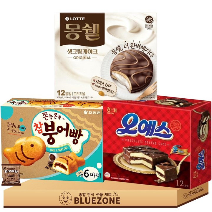 대용량 파이 과자 C세트 몽쉘408g 오예스360g 참붕어빵174g 몽실22g, 964g, 1박스