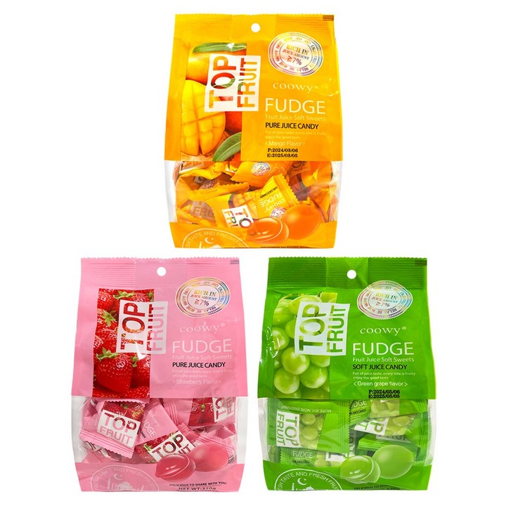 coowy 쿠위 탑젤리 3종 세트 딸기 + 청포도 + 망고 320g, 3개