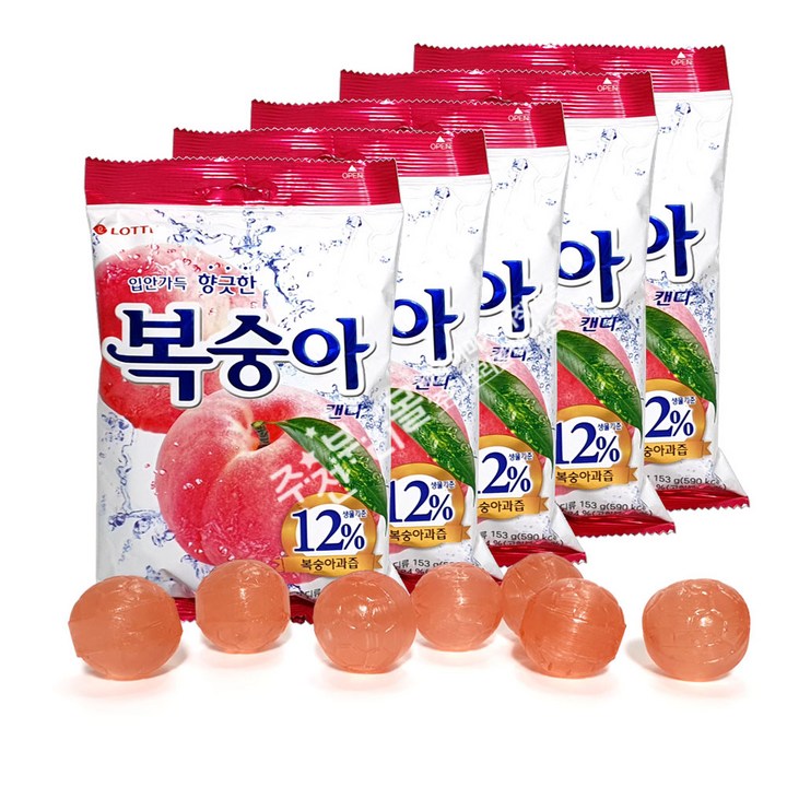 롯데웰푸드 복숭아 캔디, 153g, 5개