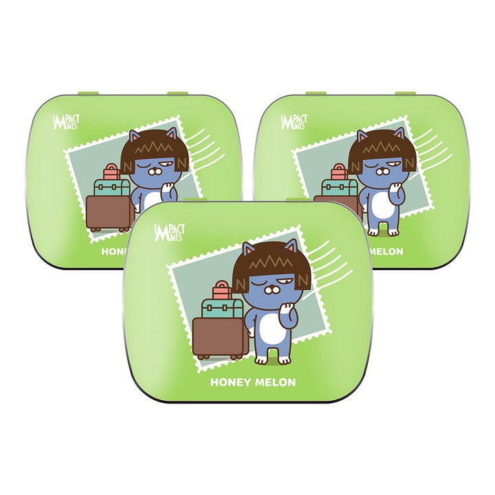 임팩트 민트 카카오프렌즈 캔디 멜론 무설탕 사탕, 15g, 3개