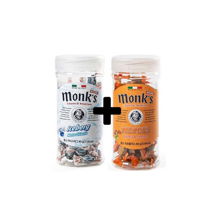 Monks 아이스버그 허브 목캔디 80g + 프로폴리스캔디 80g 차량용캔디 세트, 2개