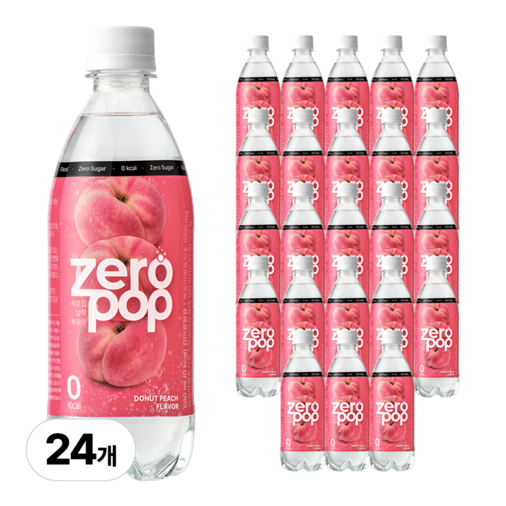 잇더핏 제로팝 납작복숭아맛 애사비소다 제로 탄산음료, 24개, 500ml