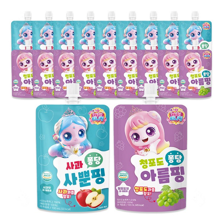 캐치티니핑 퐁당 음료수 사뿐핑 사과맛 10개+ 초롱핑 청포도맛 10개, 20개, 100ml