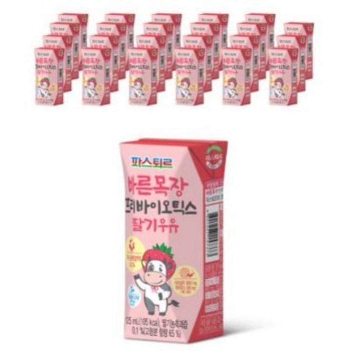 파스퇴르 바른목장 프리바이오틱스 딸기우유, 125ml, 24개