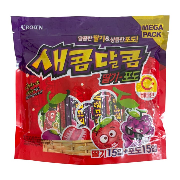 크라운 새콤달콤 딸기포도 메가팩, 1개, 870g