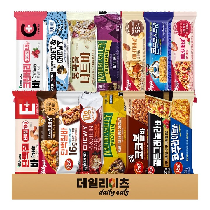 시리얼 에너지바 프로틴바 15종류 15개입 (켈로그 포스트 힘내고 네이처밸리 커클랜드), 1박스, 40g
