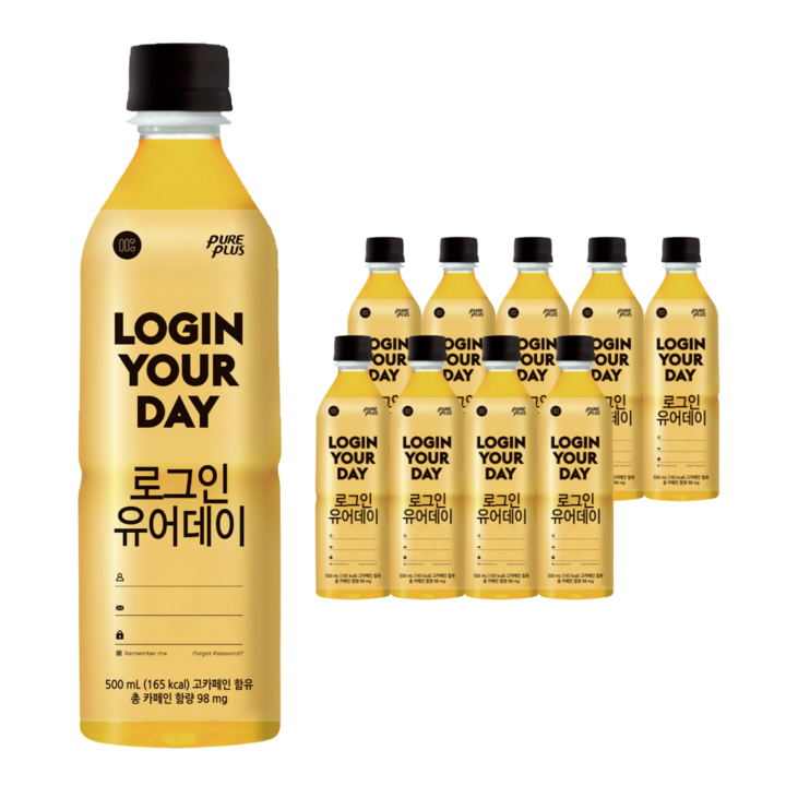로그인유어데이 고카페인 에너지워터 대용량 PET, 10개, 500ml