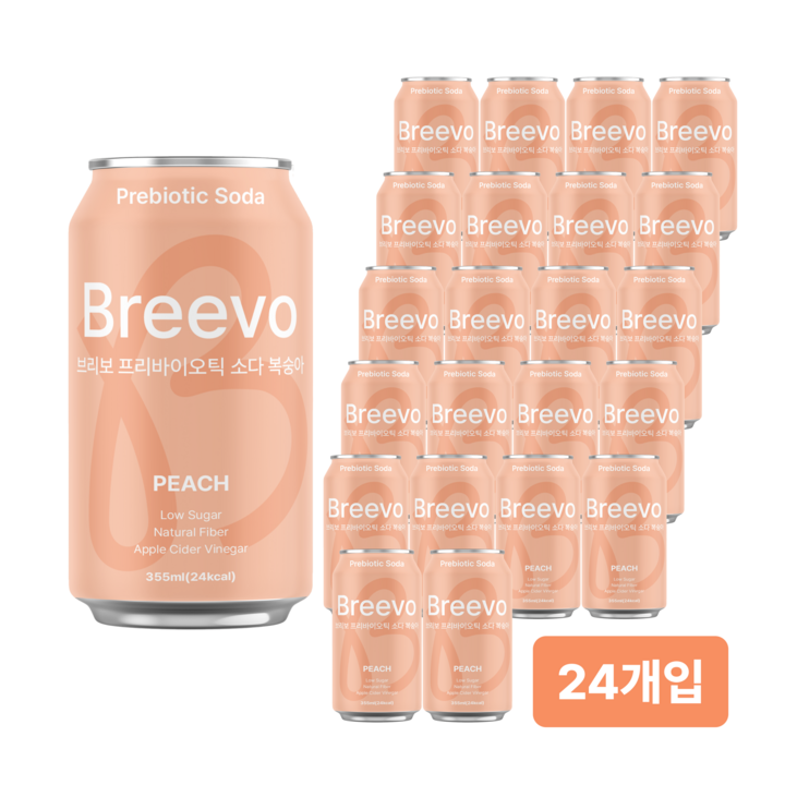 브리보 프리바이오틱 소다 복숭아 애사비, 24개, 355ml