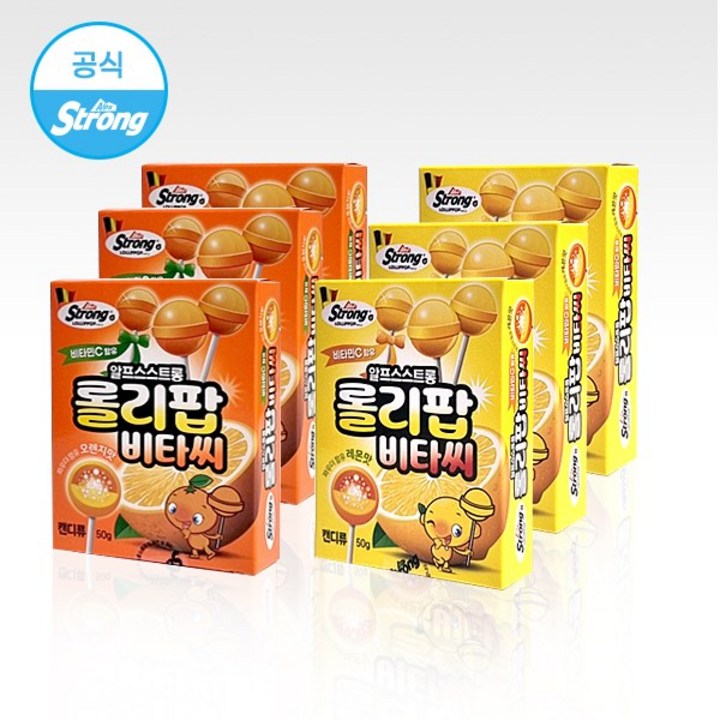 알프스스트롱 롤리팝 비타씨 캔디 막대사탕(레몬+오렌지맛), 50g, 6박스