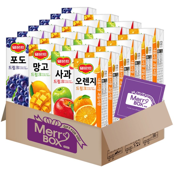 [델몬트] 포도8+망고8+오렌지8+사과8+메리박스 메세지카드, 190ml, 1박스