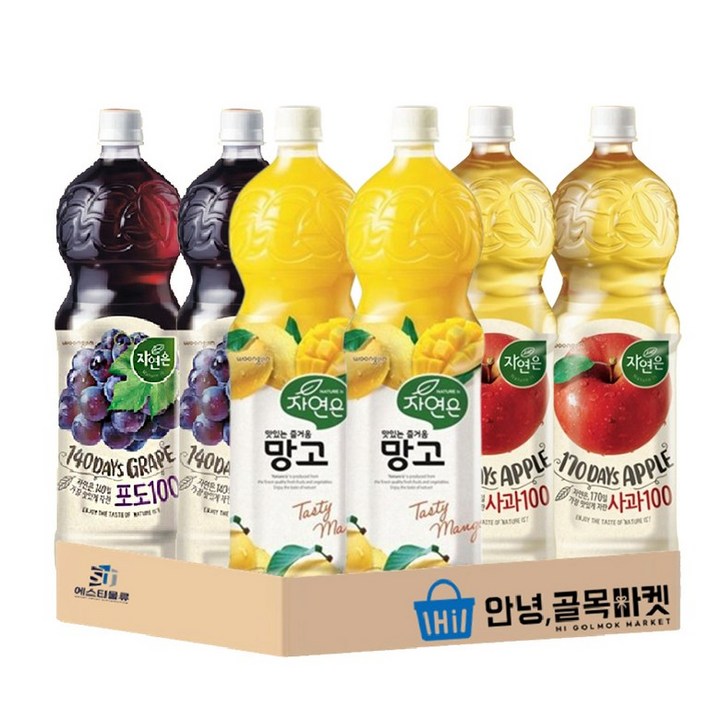 자연은 1.5L 음료수 세트 포도 사과 망고 각 2개씩, 1세트