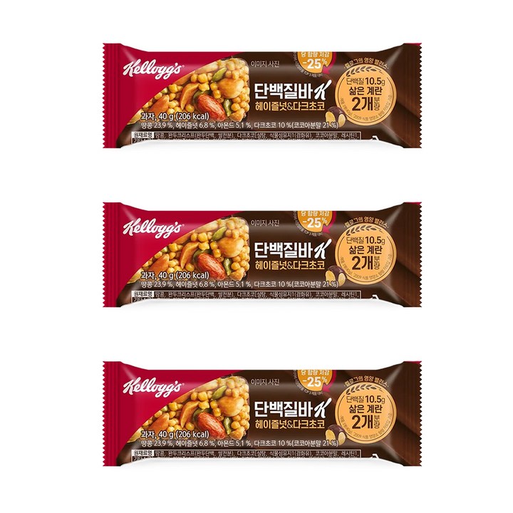 켈로그 프로틴바K 헤이즐넛 & 다크초코, 40g, 3개
