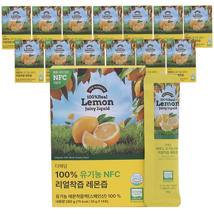 수사사 유기농 레몬즙 NFC 착즙 레몬수 레몬즙 스틱, 14개, 280g