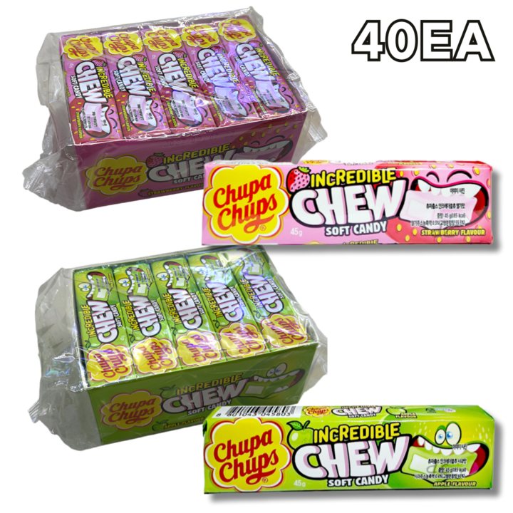 츄파춥스 인크레더블 츄 딸기맛 + 사과맛, 62.5g